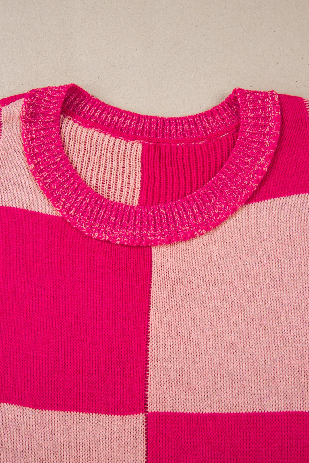 KaleaBoutique Mixed Checkered Pattern Drop Shoulder Loose Sweater