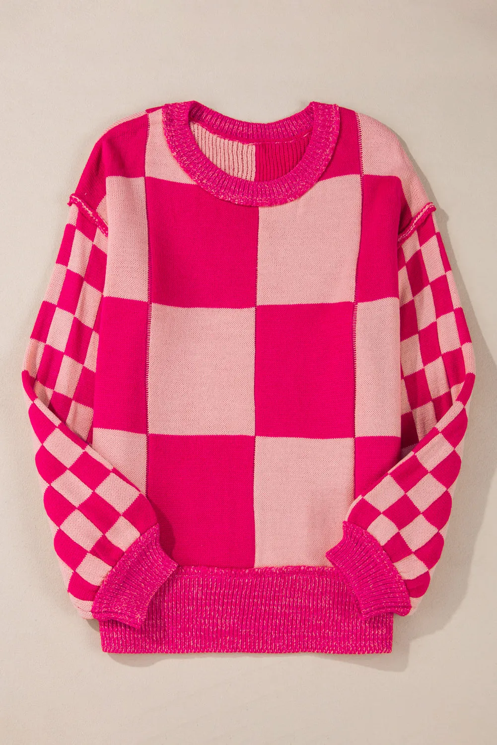 KaleaBoutique Mixed Checkered Pattern Drop Shoulder Loose Sweater