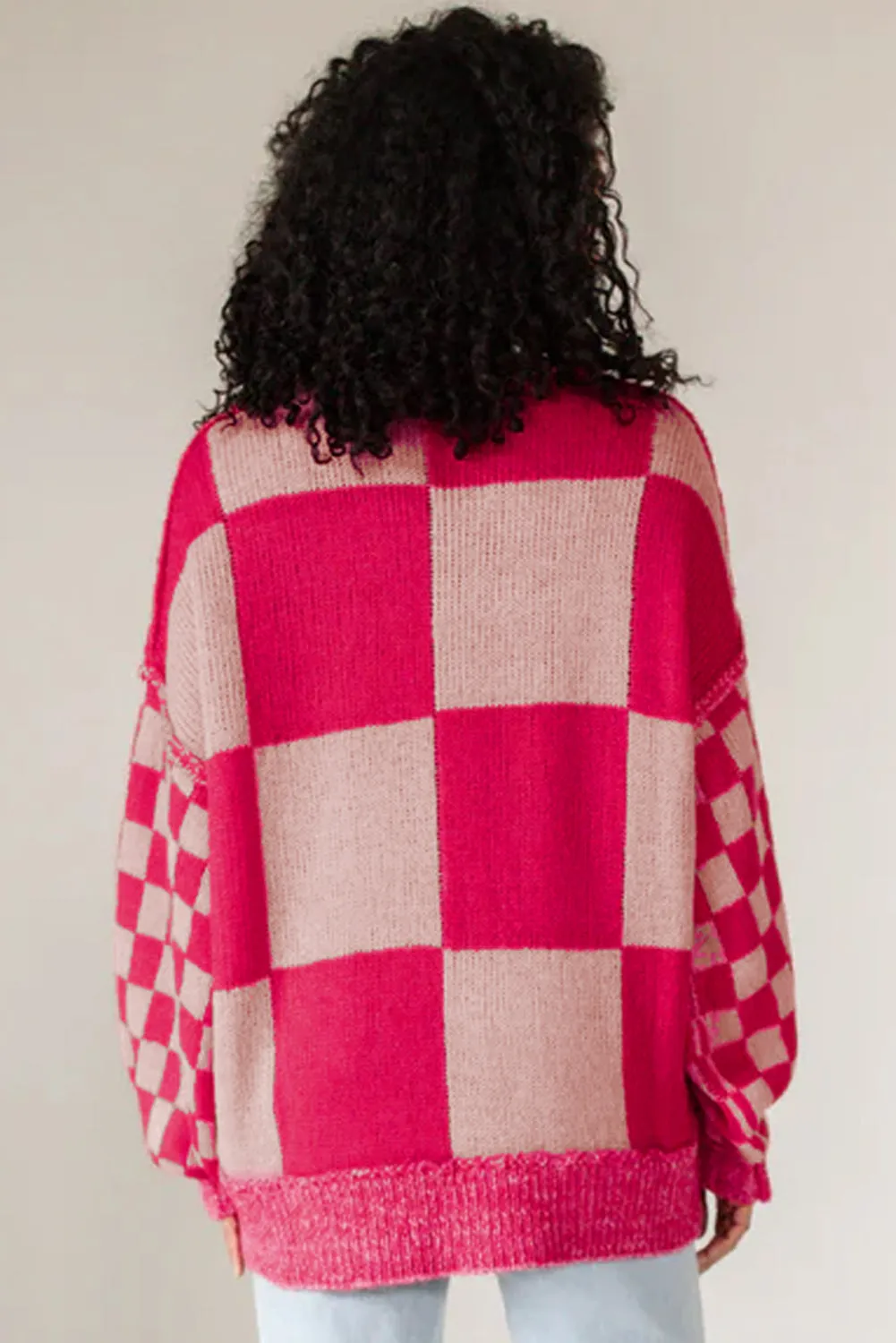 KaleaBoutique Mixed Checkered Pattern Drop Shoulder Loose Sweater