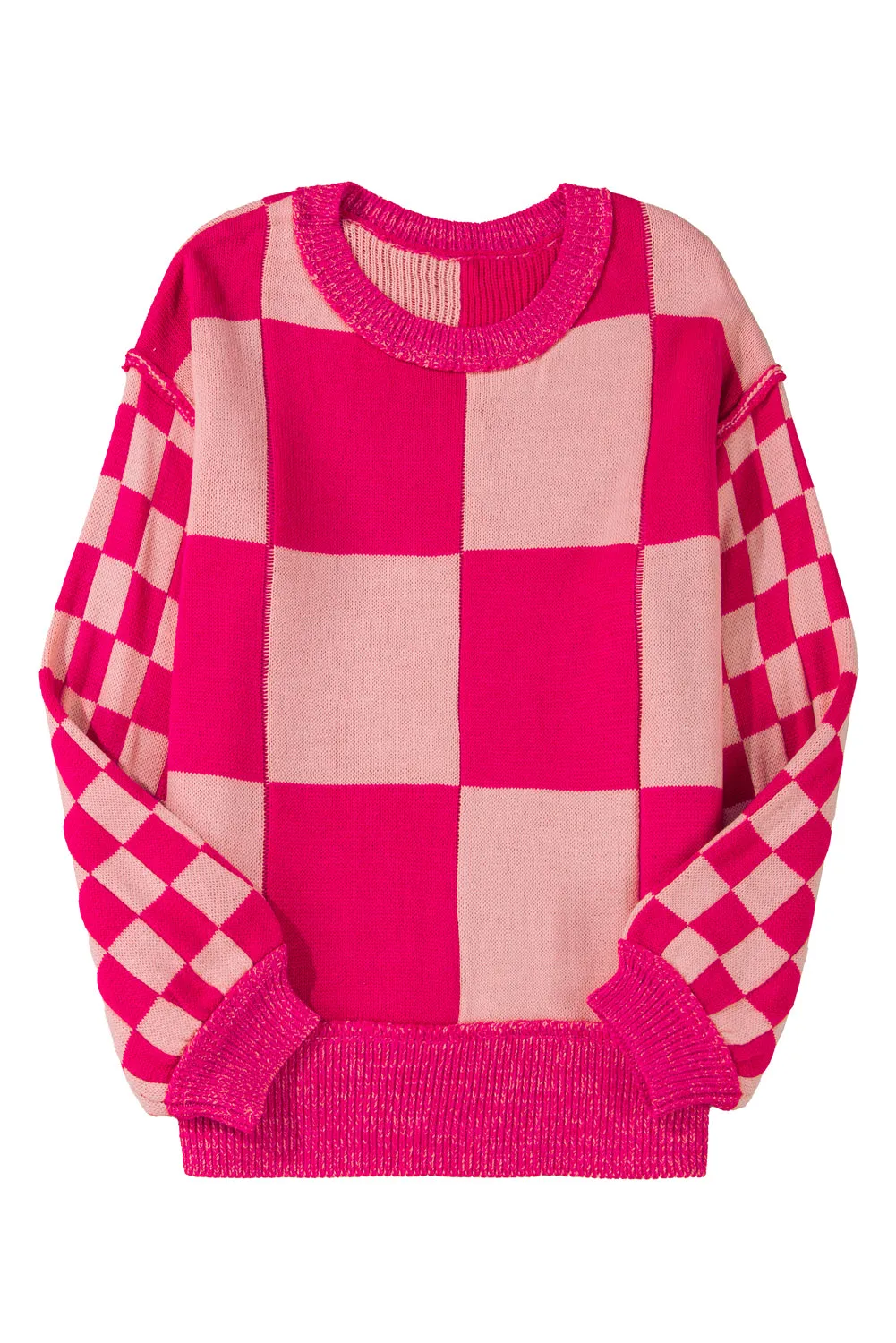 KaleaBoutique Mixed Checkered Pattern Drop Shoulder Loose Sweater