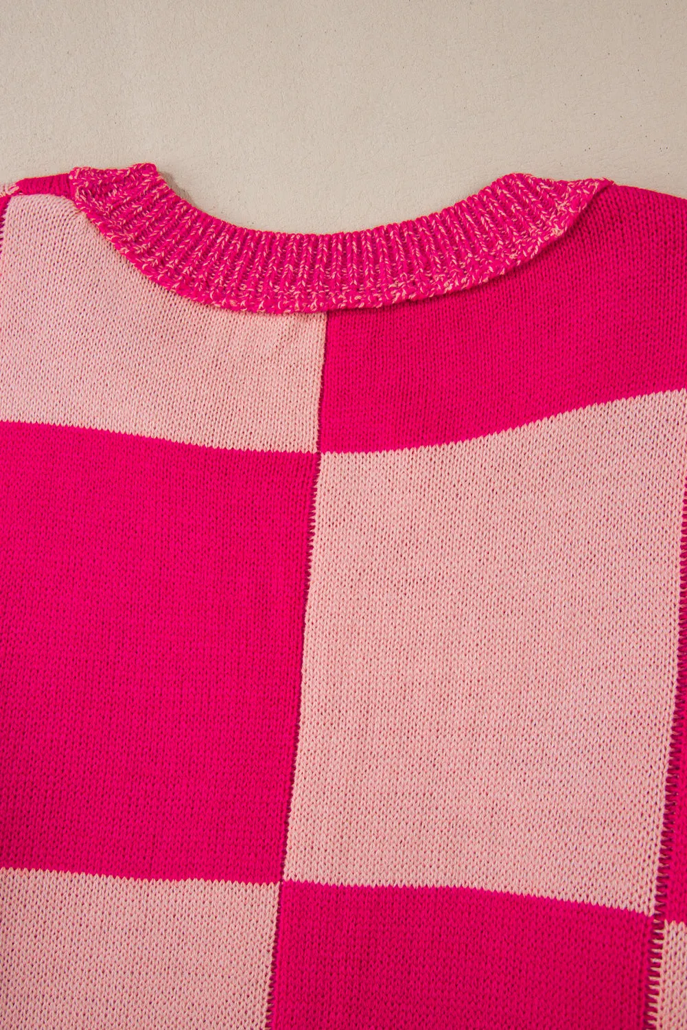 KaleaBoutique Mixed Checkered Pattern Drop Shoulder Loose Sweater