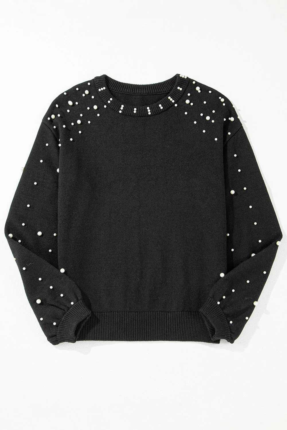 KaleaBoutique Pearled Drop Shoulder Round Neck Sweater