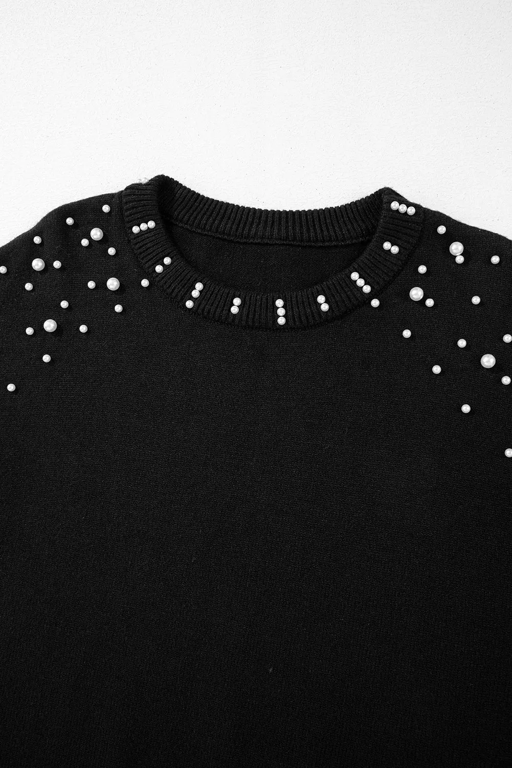 KaleaBoutique Pearled Drop Shoulder Round Neck Sweater