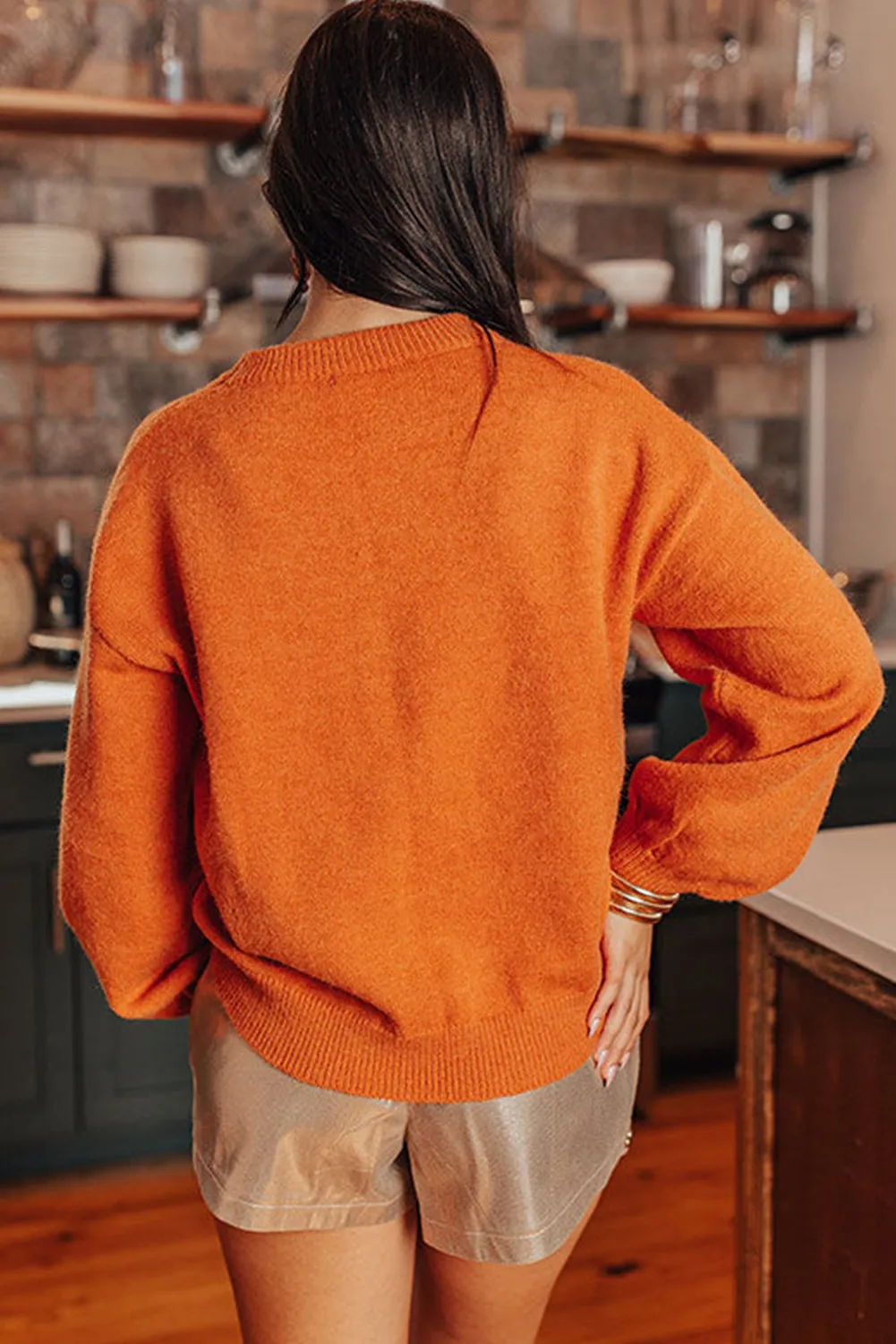 KaleaBoutique Thanksgiving Tinsel Drop Shoulder Crew Neck Sweater