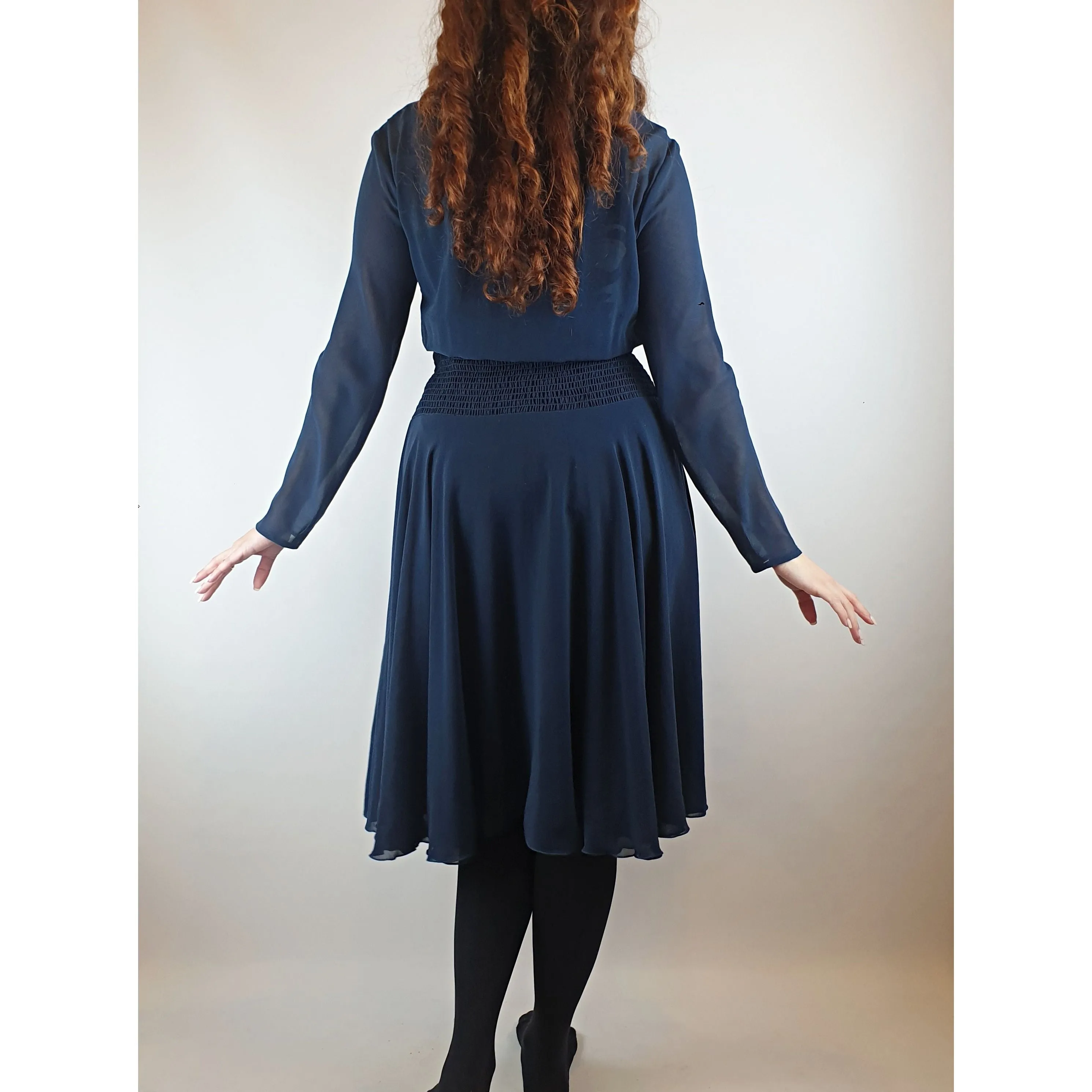 Kate Sylvester navy blue long sleeve pleated dress size S (best fits size 10)