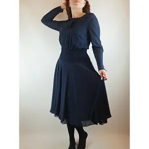 Kate Sylvester navy blue long sleeve pleated dress size S (best fits size 10)