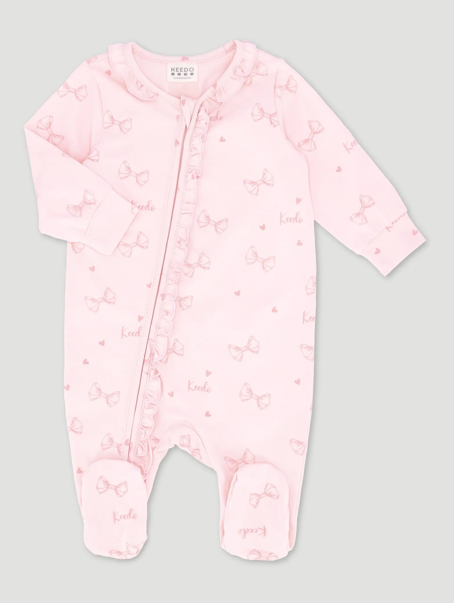 Keedo Baby Girls Pink Bow Cotton Lycra Sleepsuit