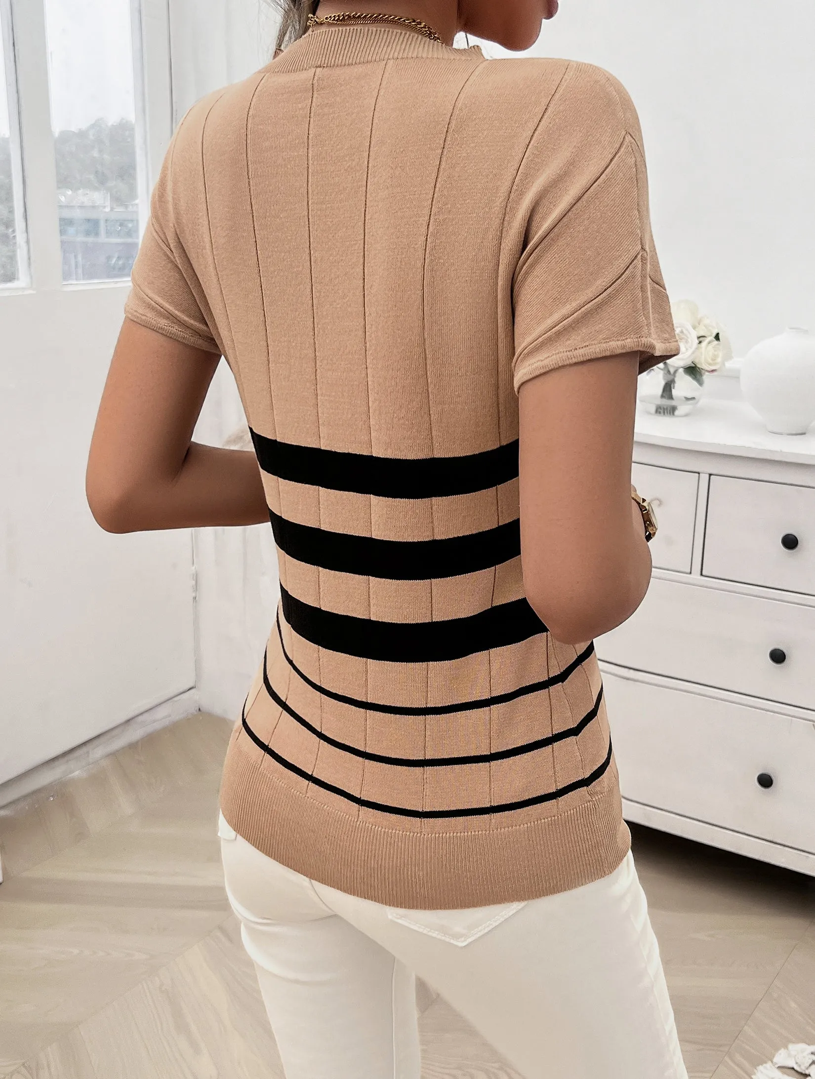 Khaki & Black Striped Top
