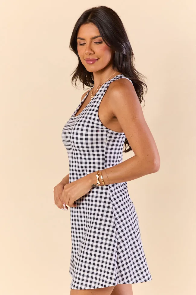Kick It With Me Black Gingham Active Dress With Pull Down Shorts