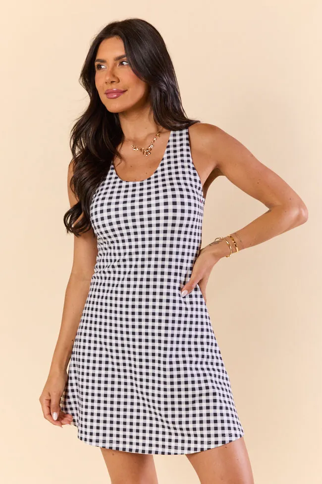 Kick It With Me Black Gingham Active Dress With Pull Down Shorts