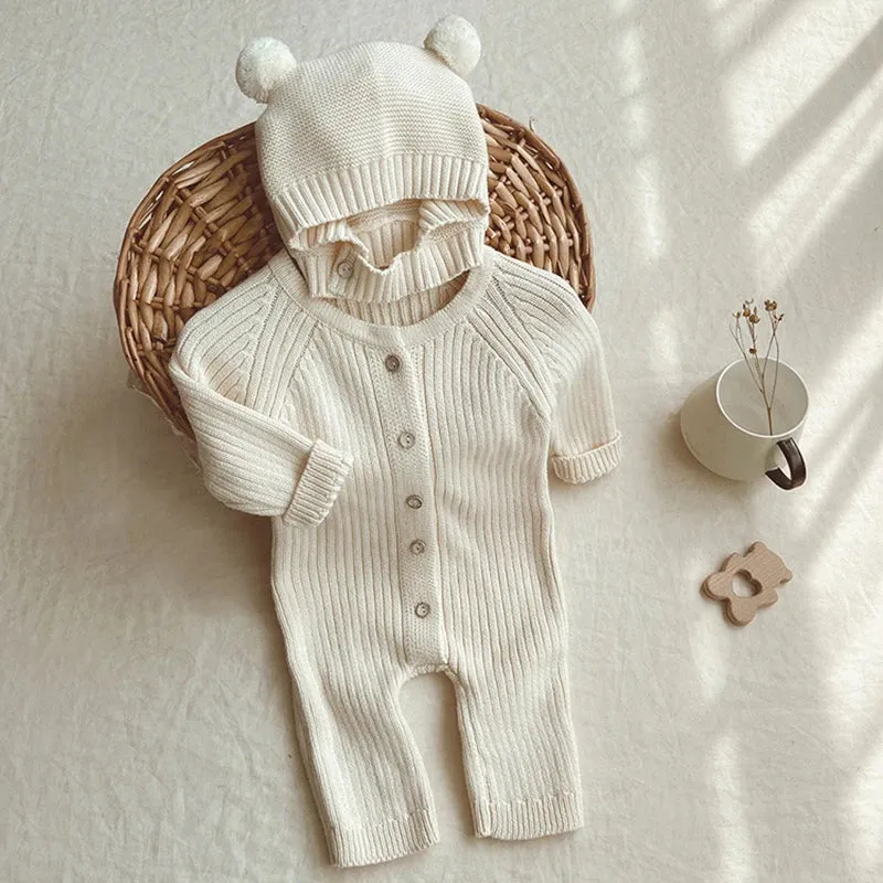 Knitted Bodysuit and Teddy Hat Set