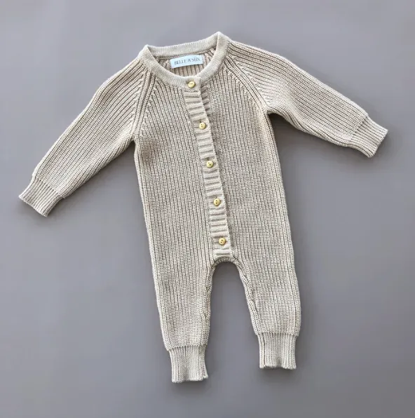 KNITTED HEIRLOOM ROMPER | ALMOND