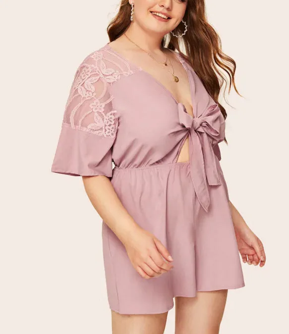 Large Size New Lace Stitching Jumpsuit