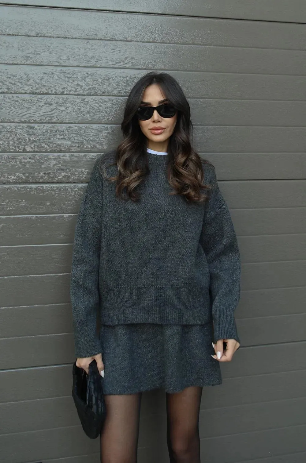 Leticia™ | Knitted Unicolor Glam Sweater and Mini Skirt Set