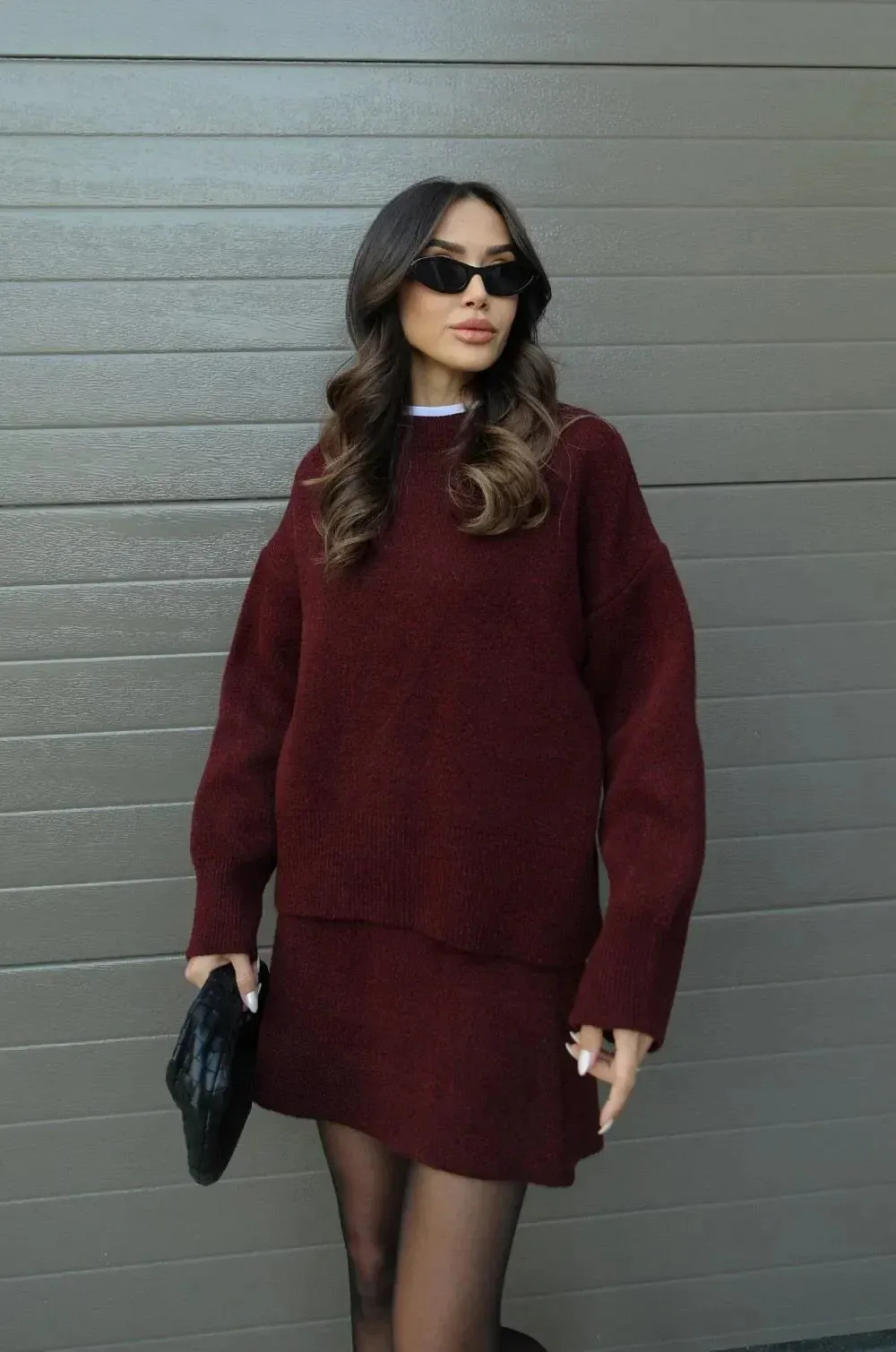 Leticia™ | Knitted Unicolor Glam Sweater and Mini Skirt Set