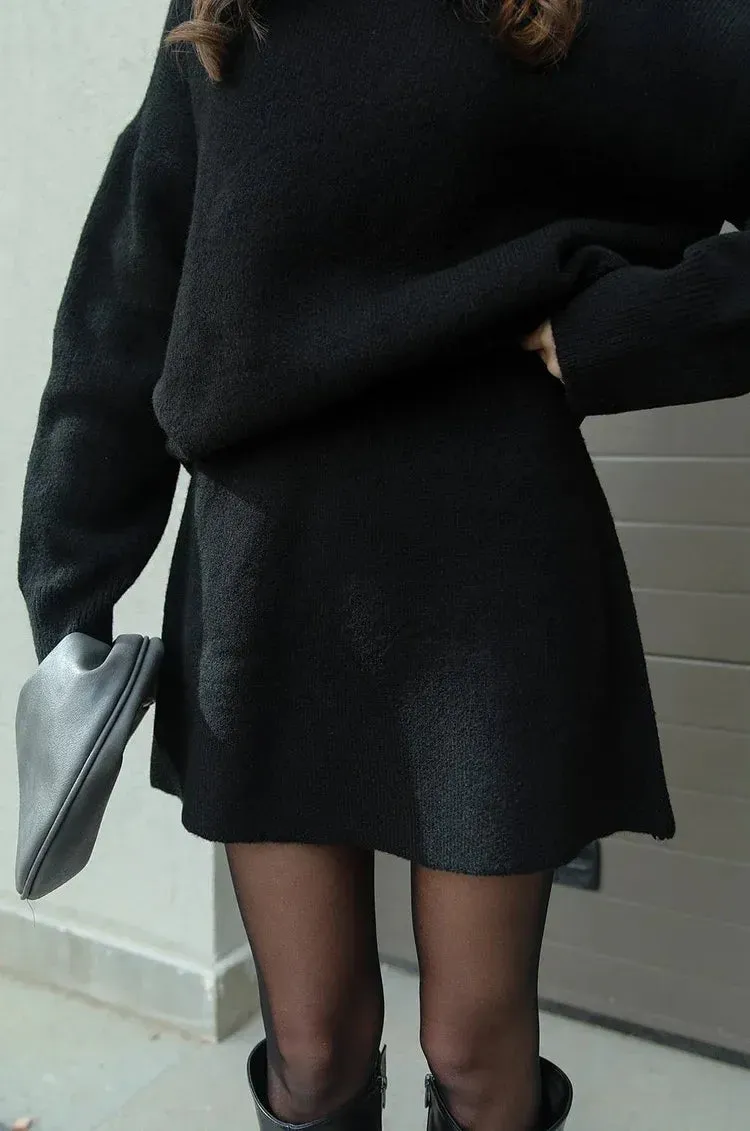 Leticia™ | Knitted Unicolor Glam Sweater and Mini Skirt Set