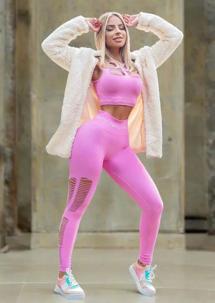 Let's Gym Pink Seamless Slice Legging