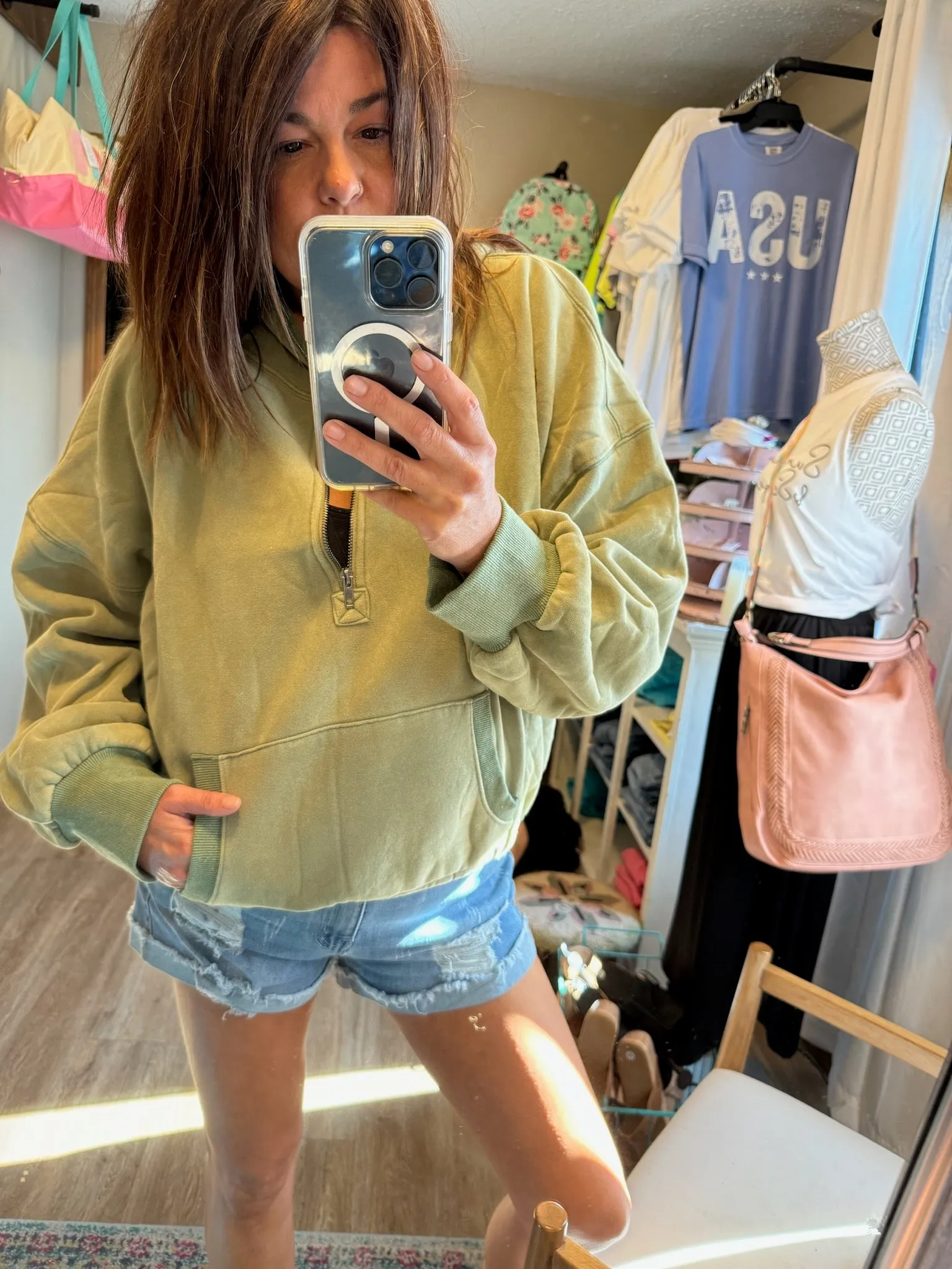 LIBBY HALF ZIP HOODIE OLIVE