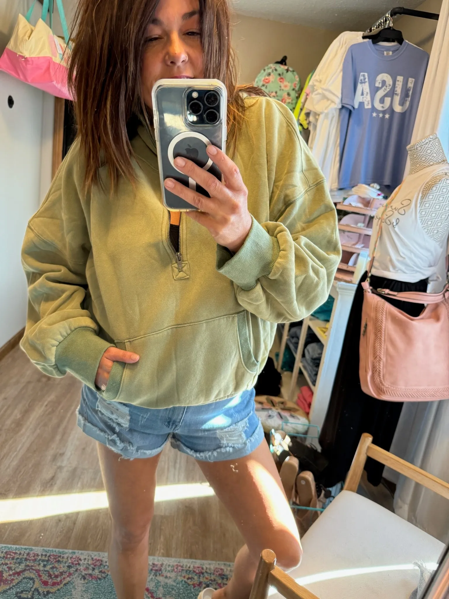 LIBBY HALF ZIP HOODIE OLIVE