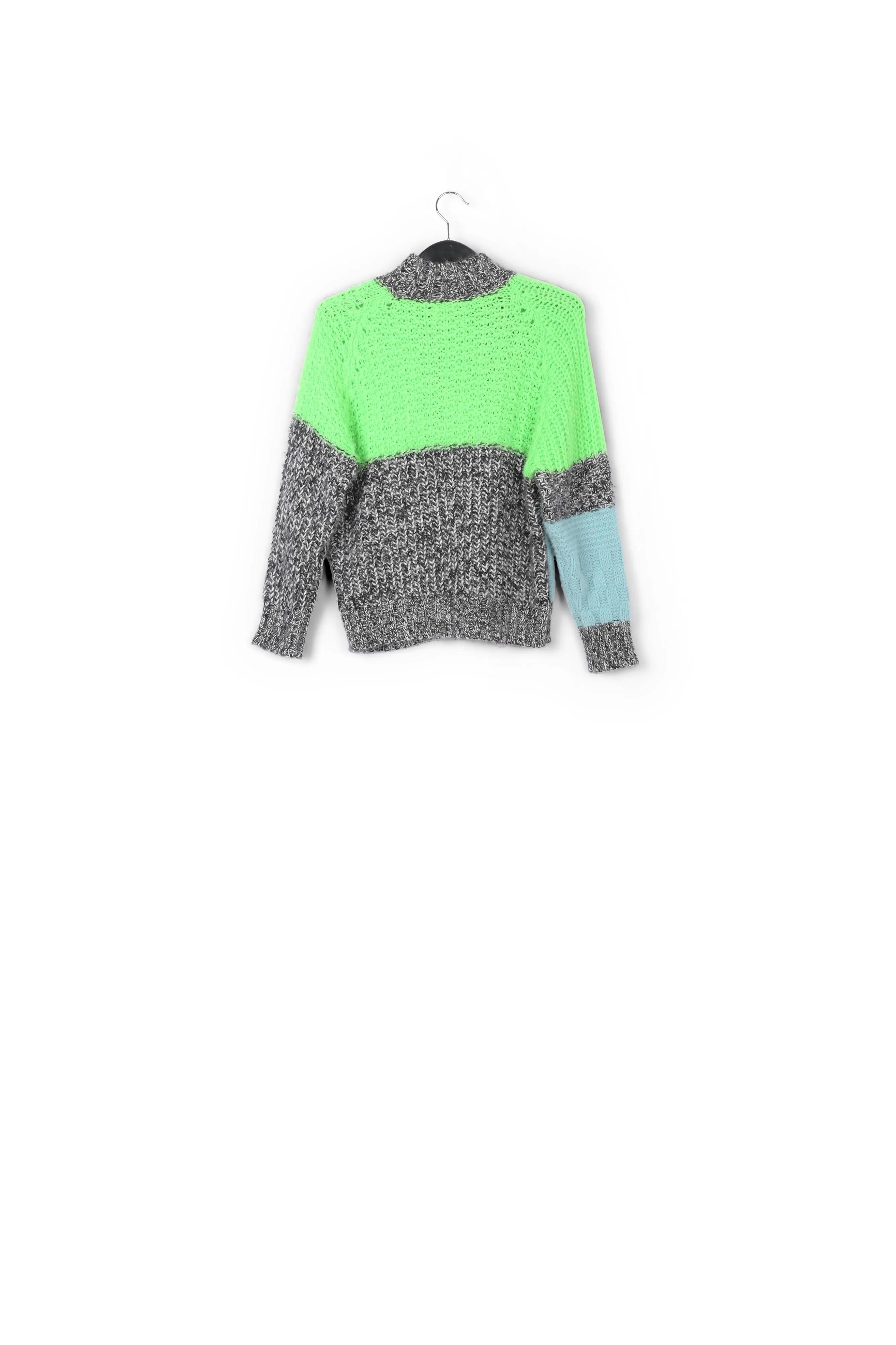 Light blue and neon green knit sweater