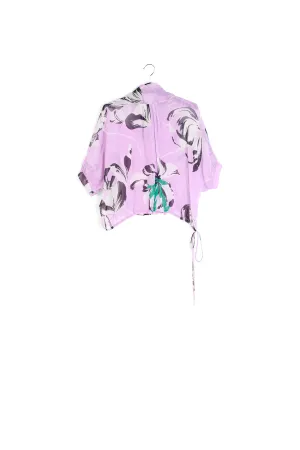 Lilac voluminous floral-print sheer top