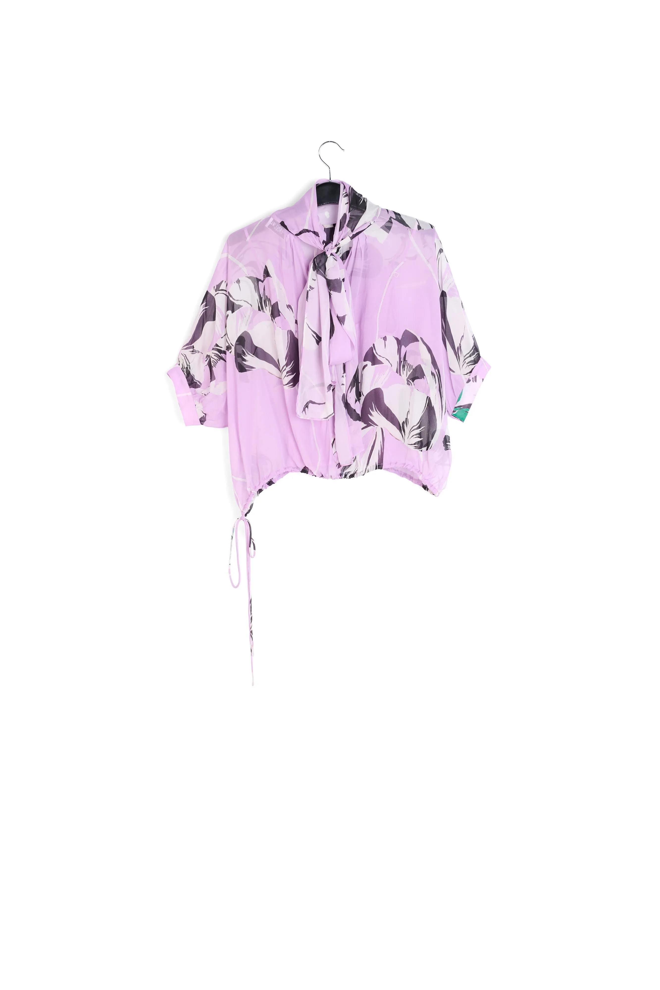 Lilac voluminous floral-print sheer top