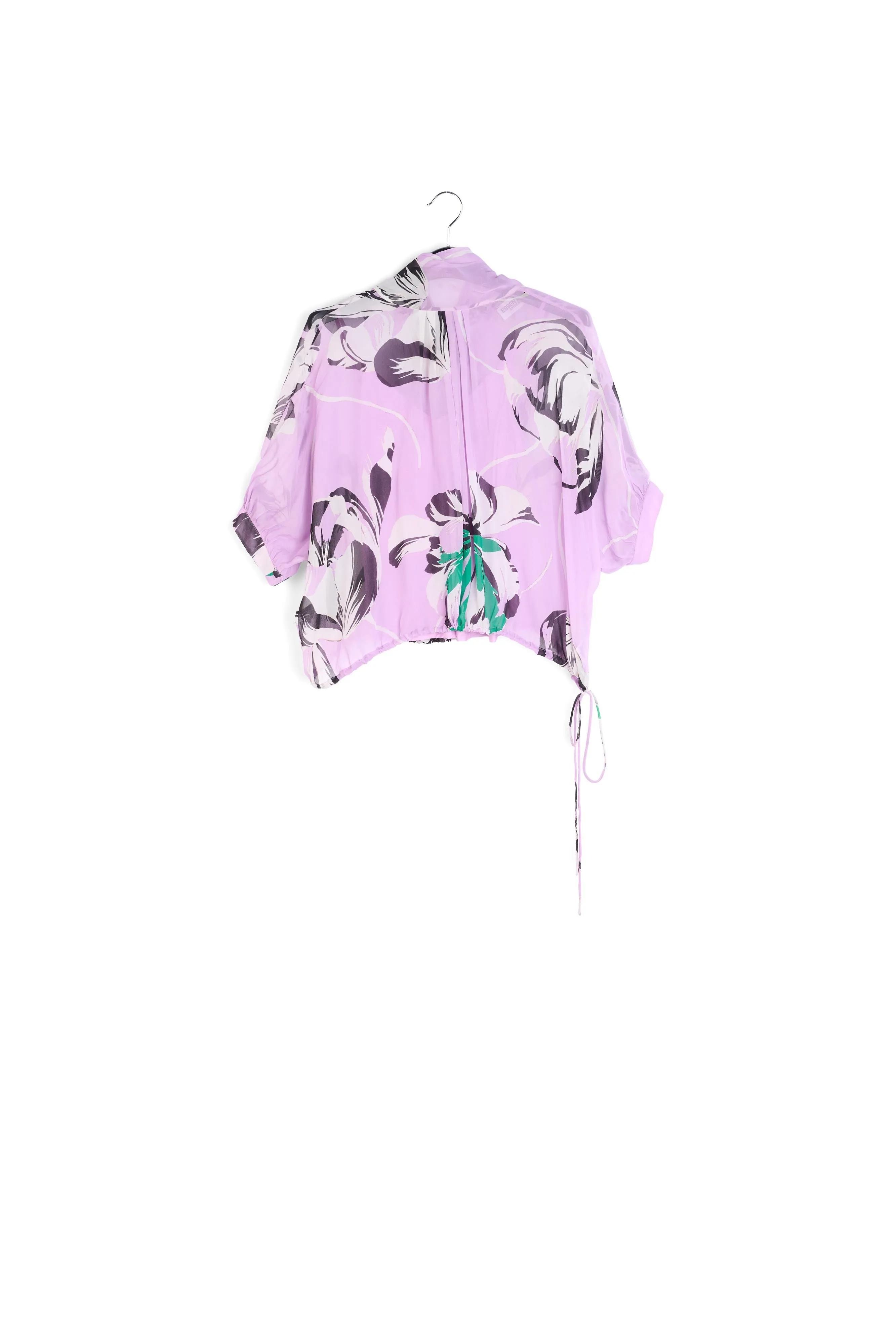 Lilac voluminous floral-print sheer top