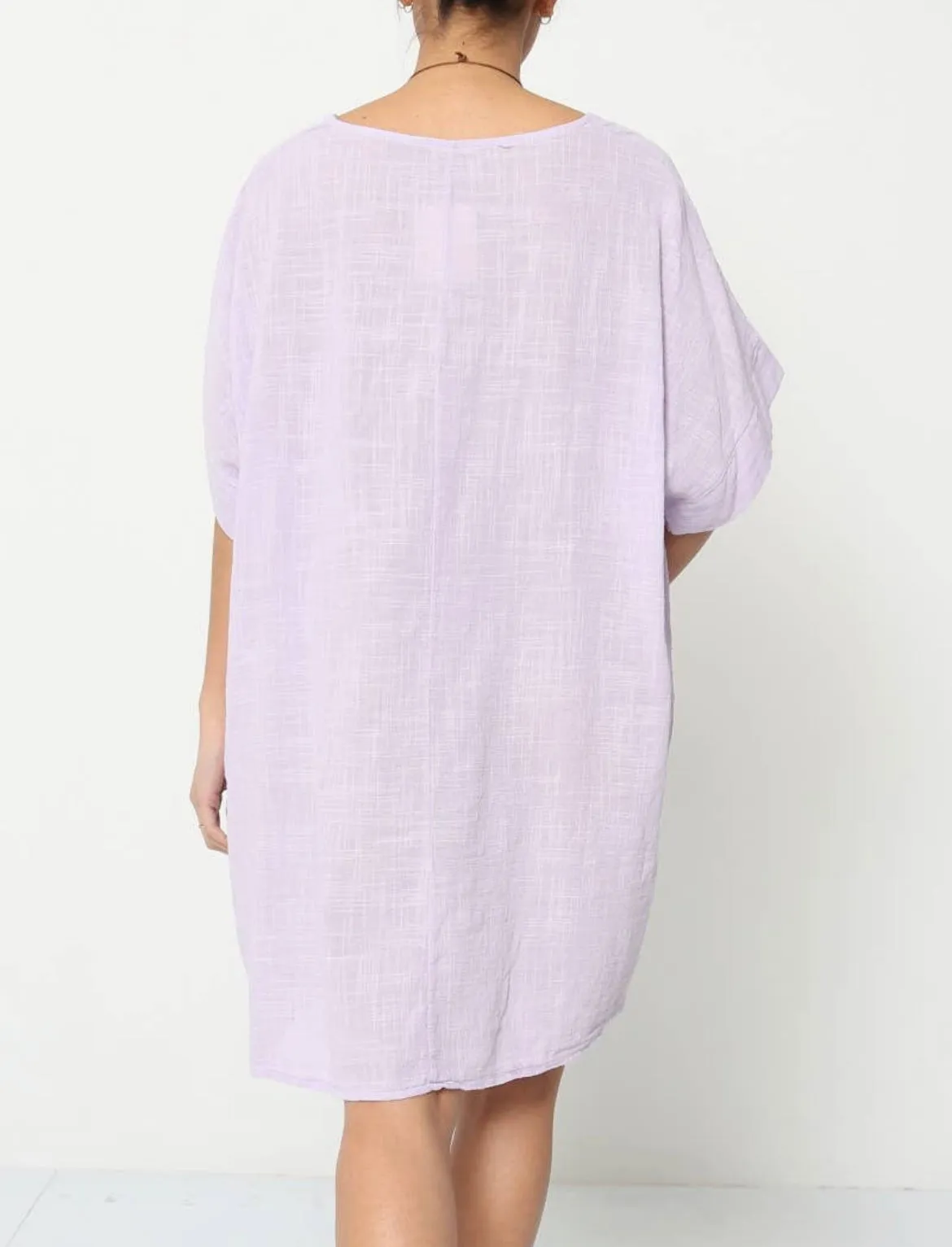 Long Cotton Blouse Solid Color w/Necklace