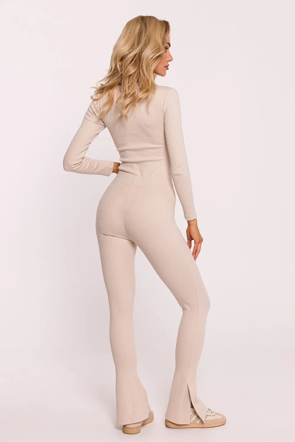 Long ribbed cotton knit fabric leggings