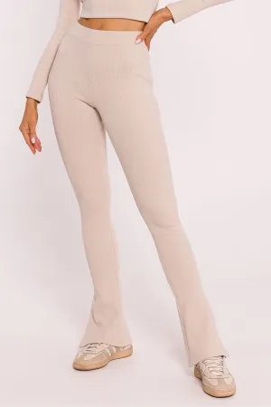 Long ribbed cotton knit fabric leggings