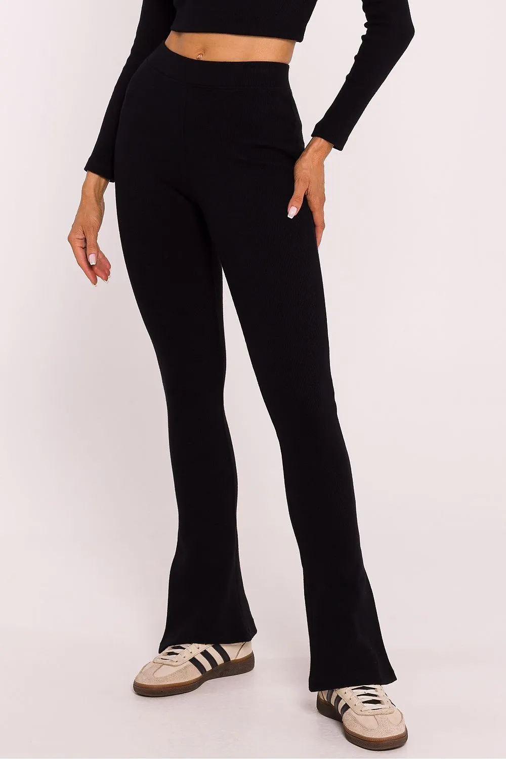 Long ribbed cotton knit fabric leggings