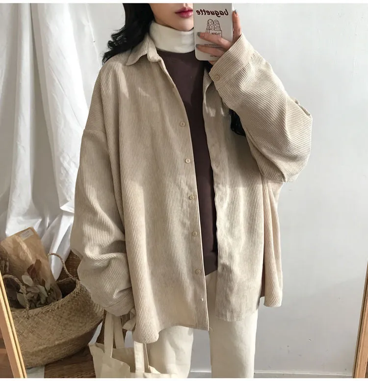 Loose Long Sleeve Retro Colors Corduroy Shirts