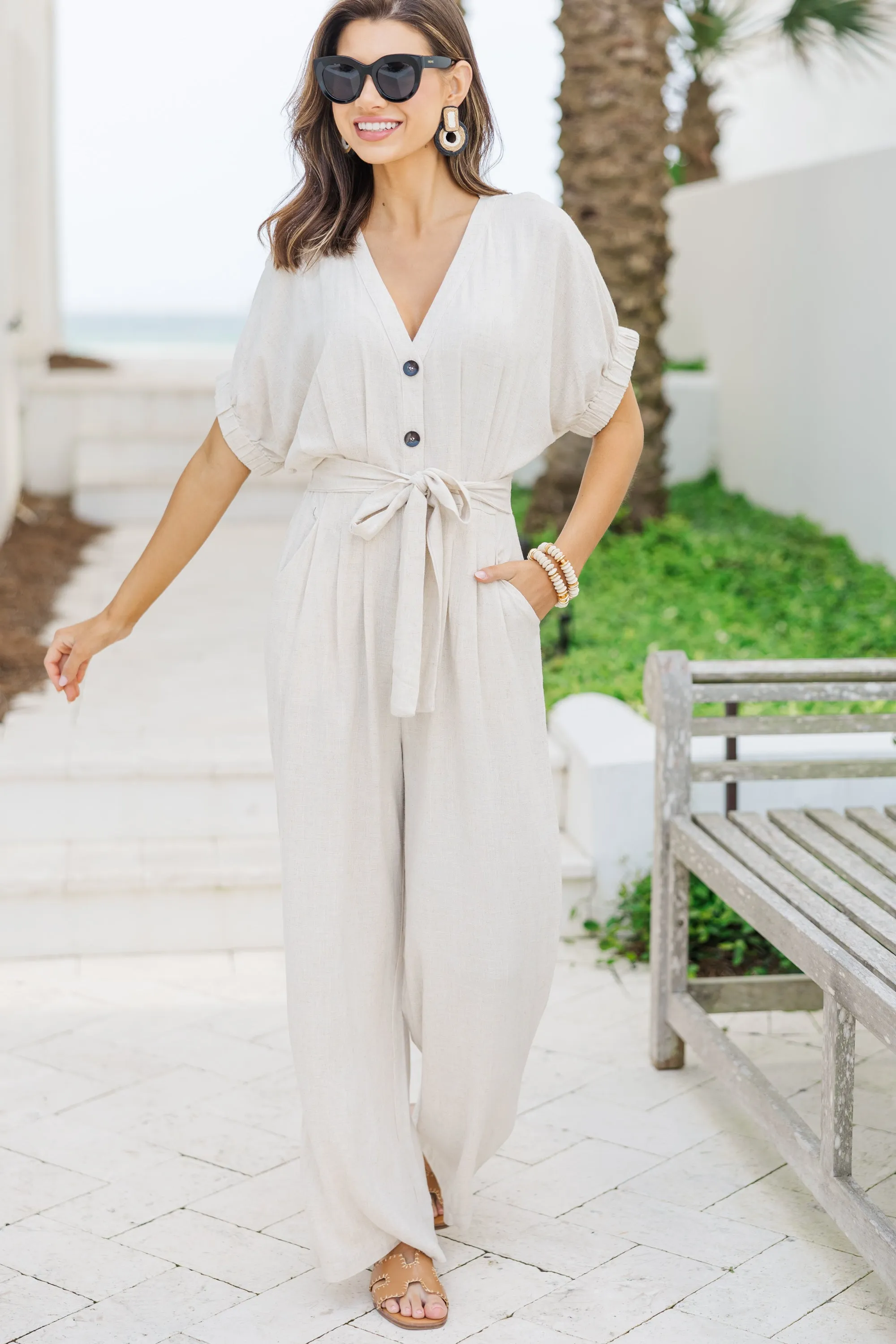 Love Of My Life Oatmeal Linen Jumpsuit