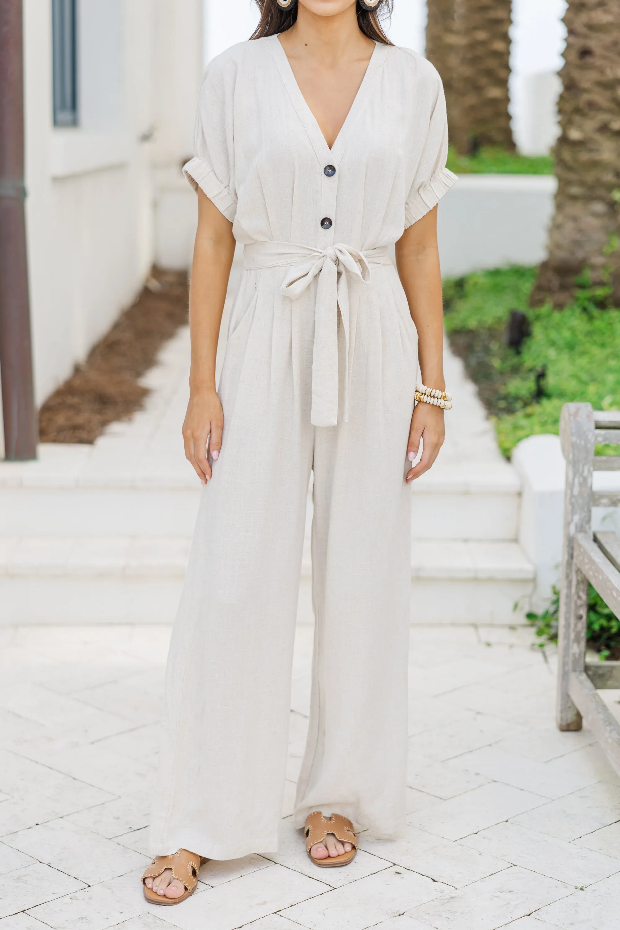 Love Of My Life Oatmeal Linen Jumpsuit