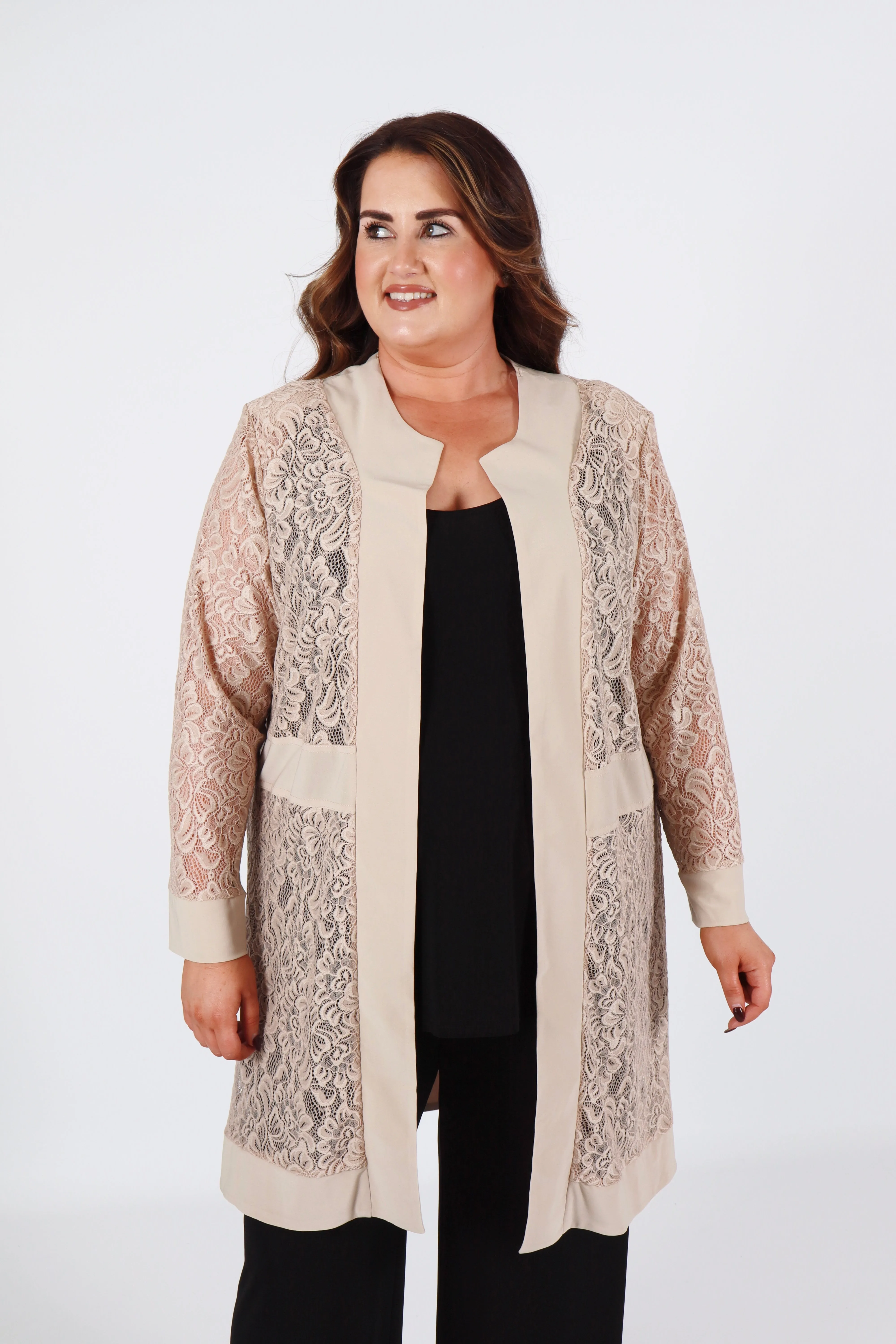 Magna Lace Cardigan in Beige
