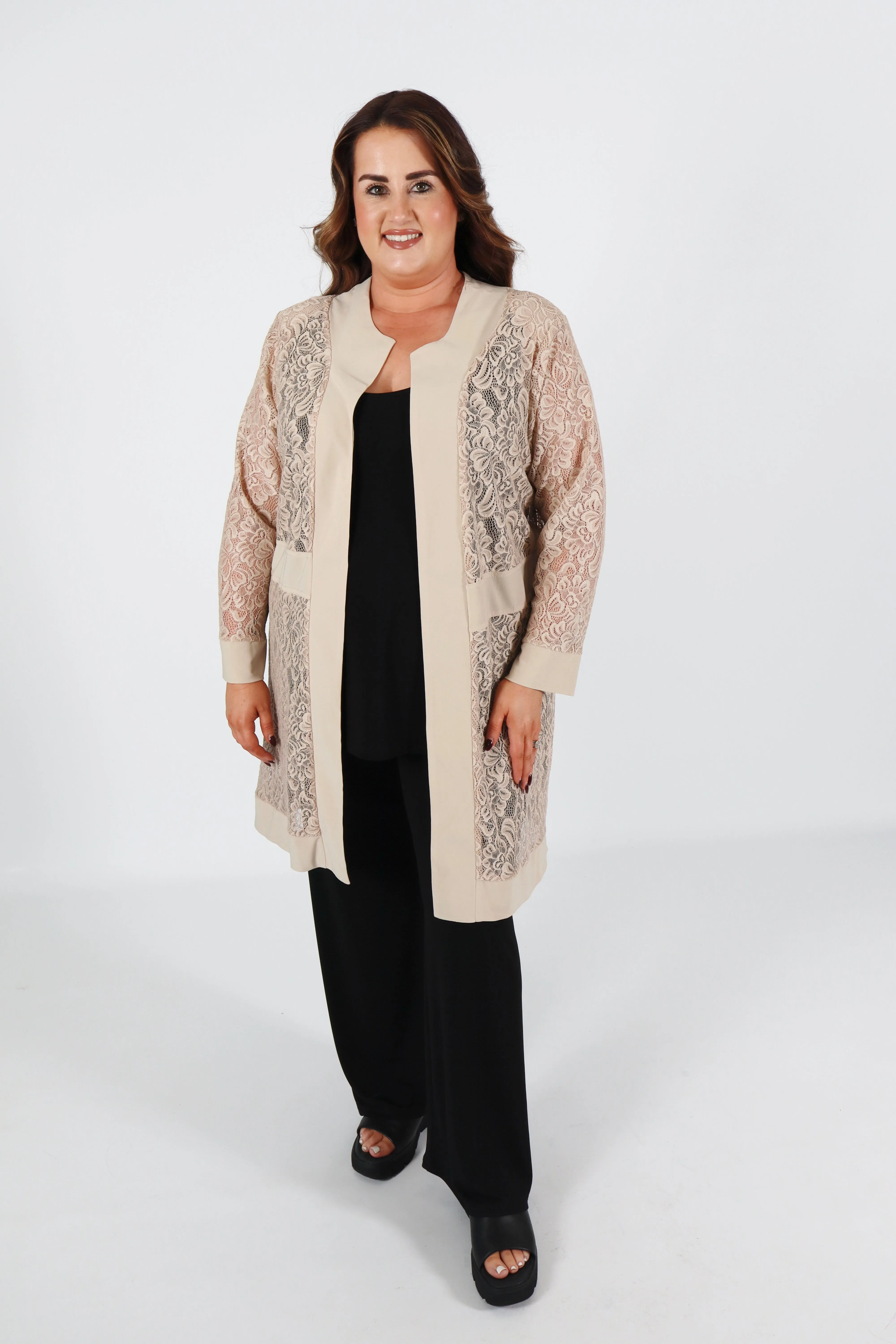 Magna Lace Cardigan in Beige