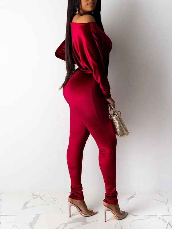 Mangocouture Velvet Boat-Neck Tied Jumpsuit