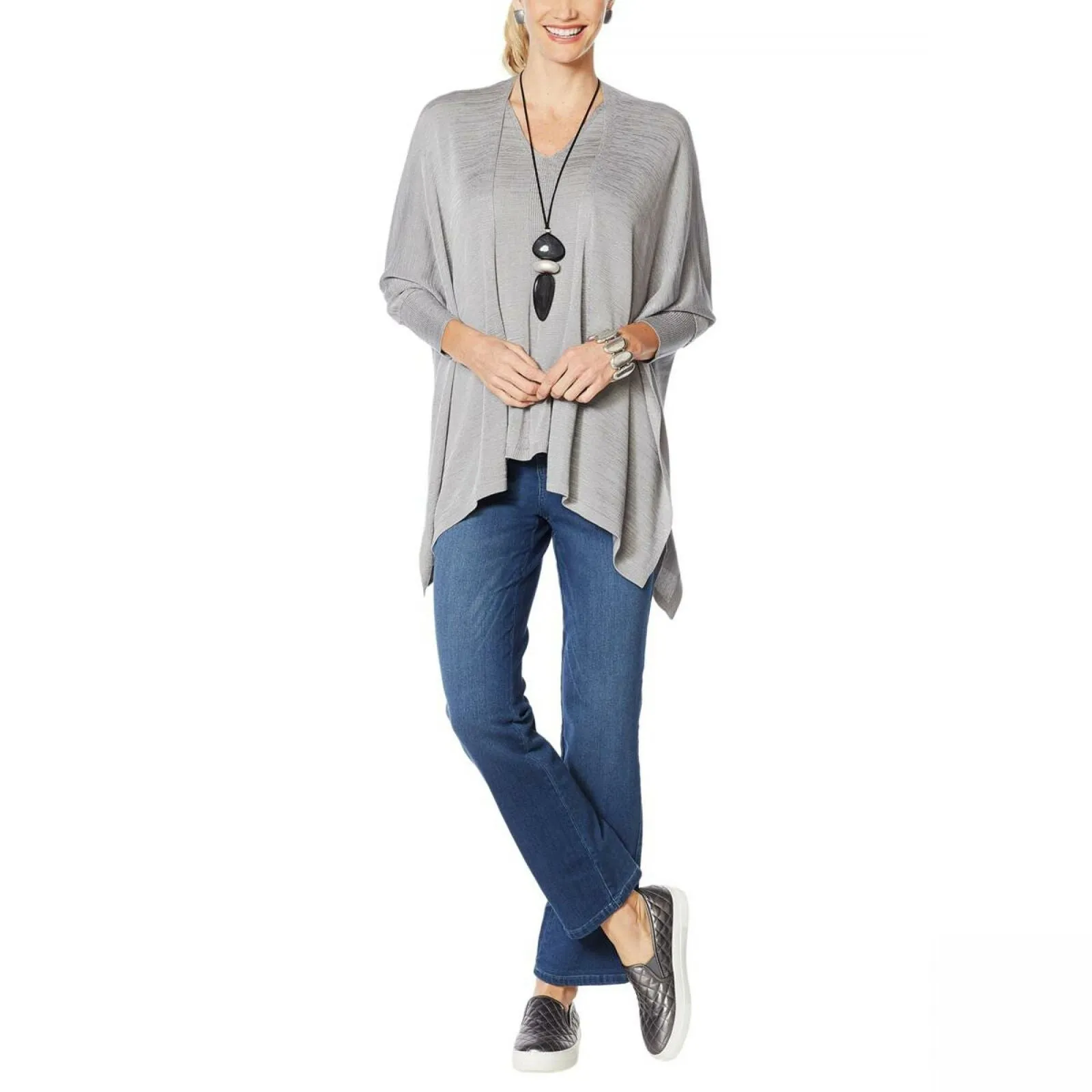 MarlaWynne Women's Plus Size Matte And Shine Knit Cardigan