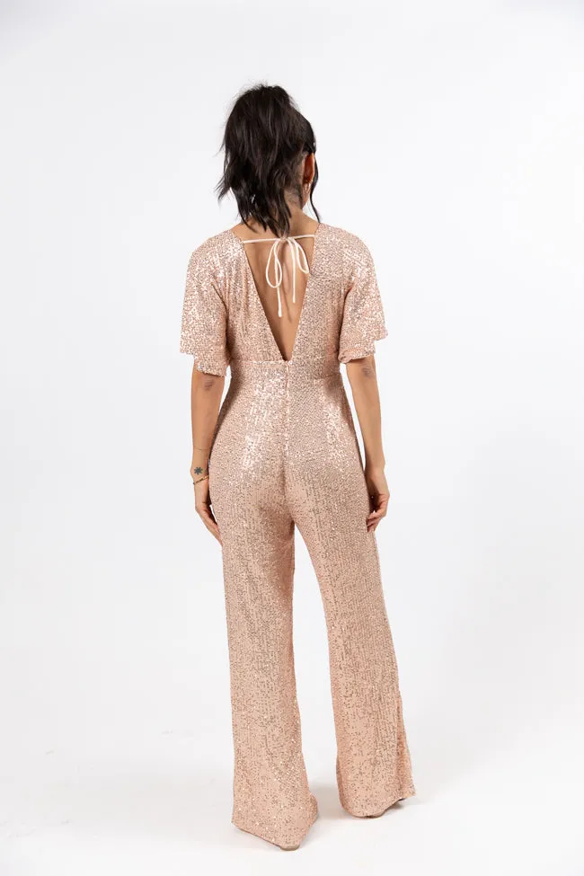 Martini Moments Champagne Sequin Jumpsuit  FINAL SALE
