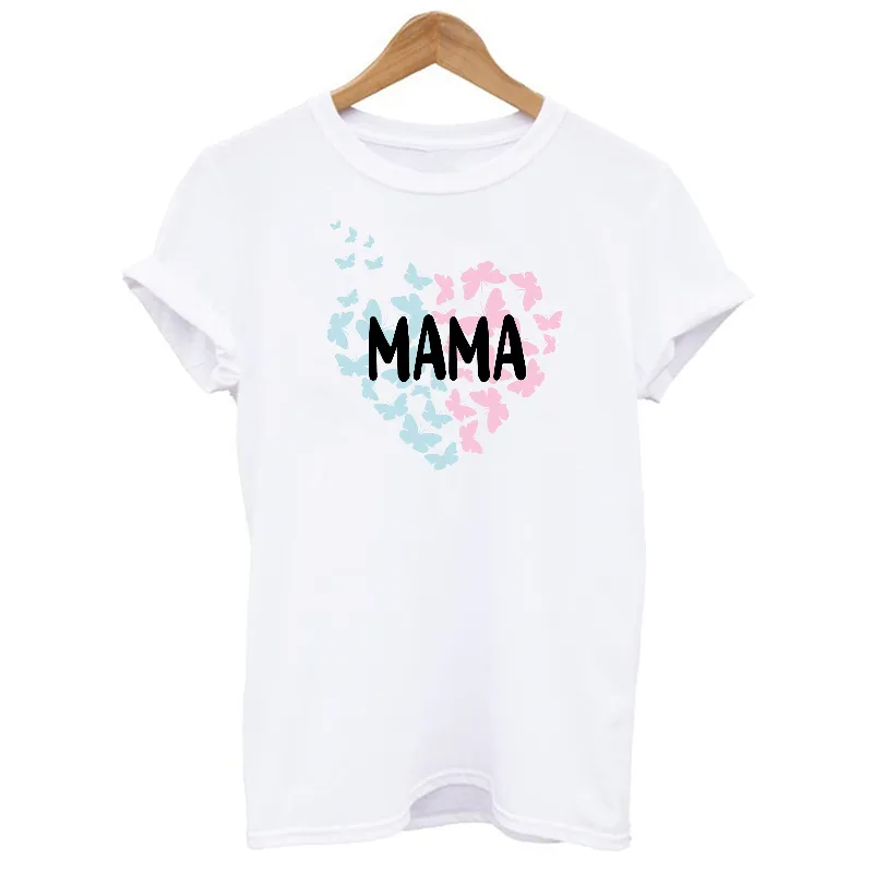 Matching Mama and Mama's Bestie Pastel Pink and Blue Butterflies Heart T-shirts