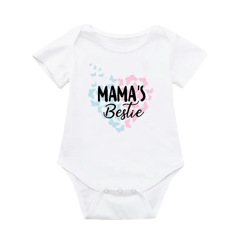Matching Mama and Mama's Bestie Pastel Pink and Blue Butterflies Heart T-shirts