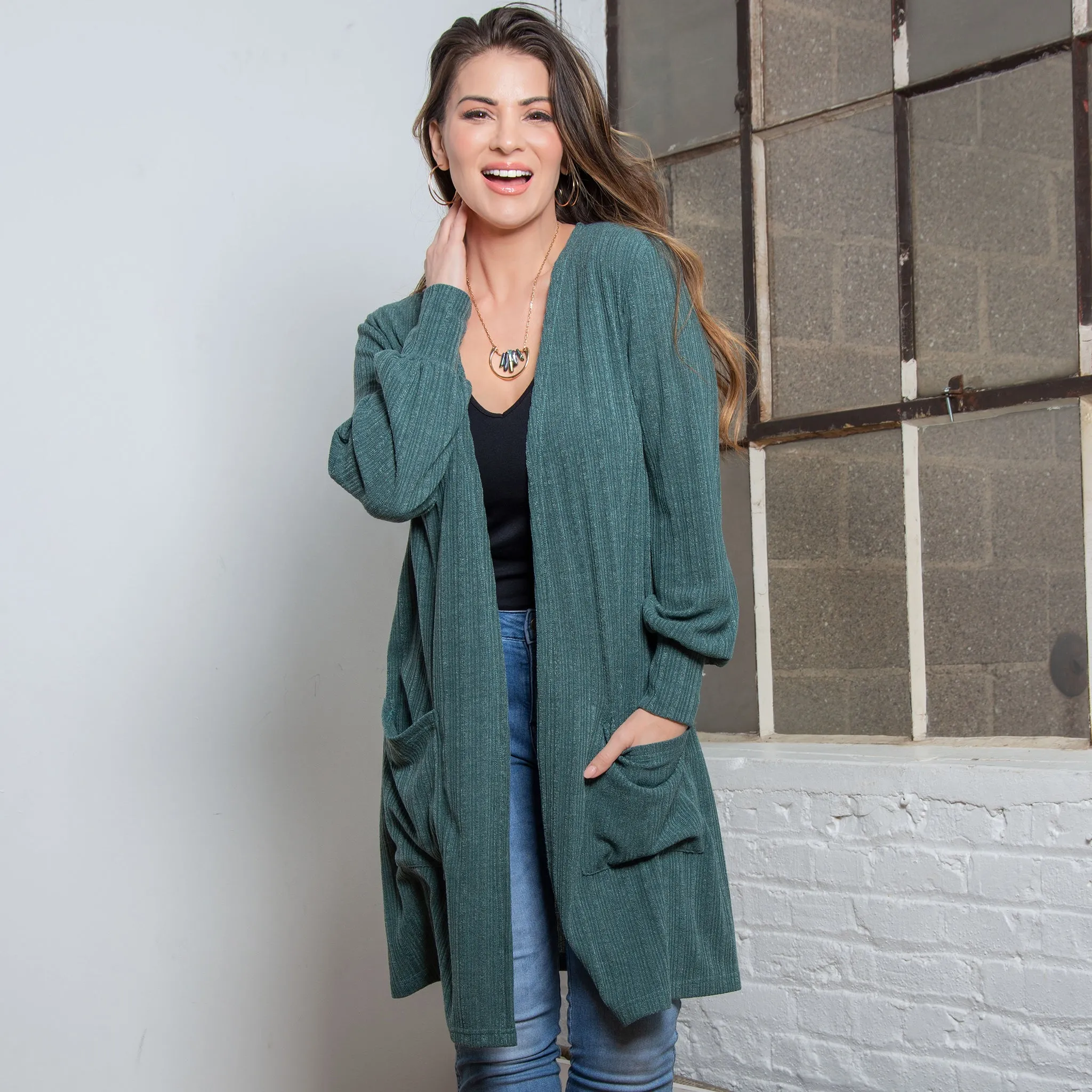 Maxx Bishop Sleeve Ribbed Cardigan