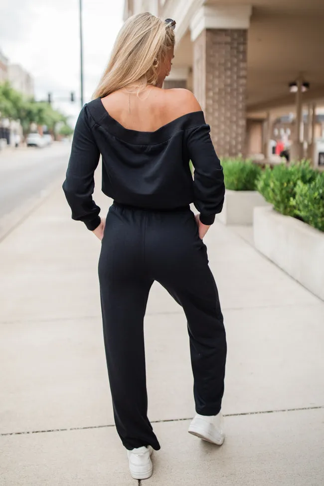 Memory Lane Black Off The Shoulder Knit Jumpsuit FINAL SALE