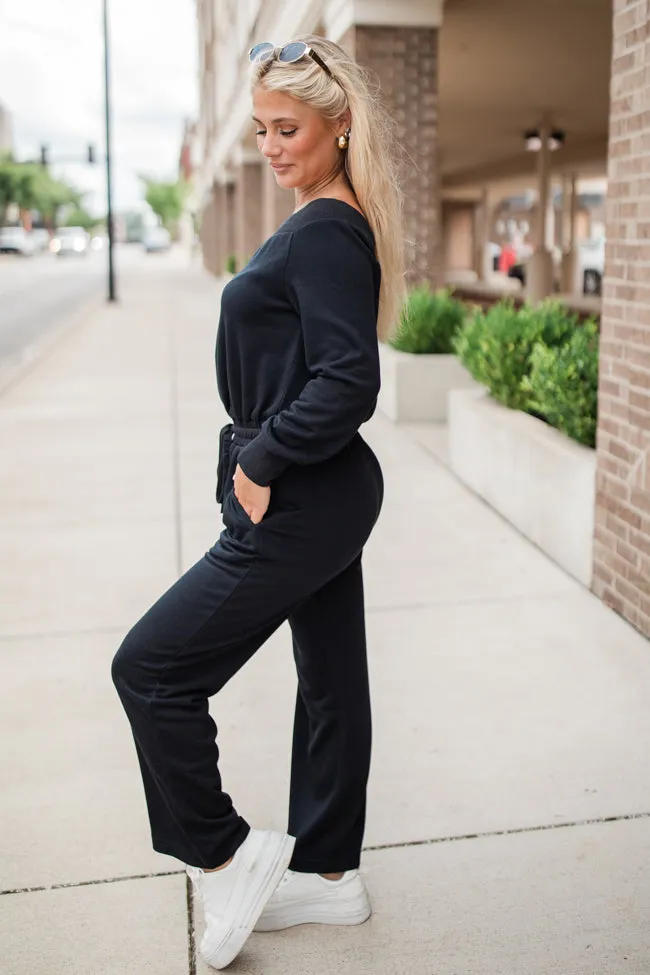Memory Lane Black Off The Shoulder Knit Jumpsuit FINAL SALE