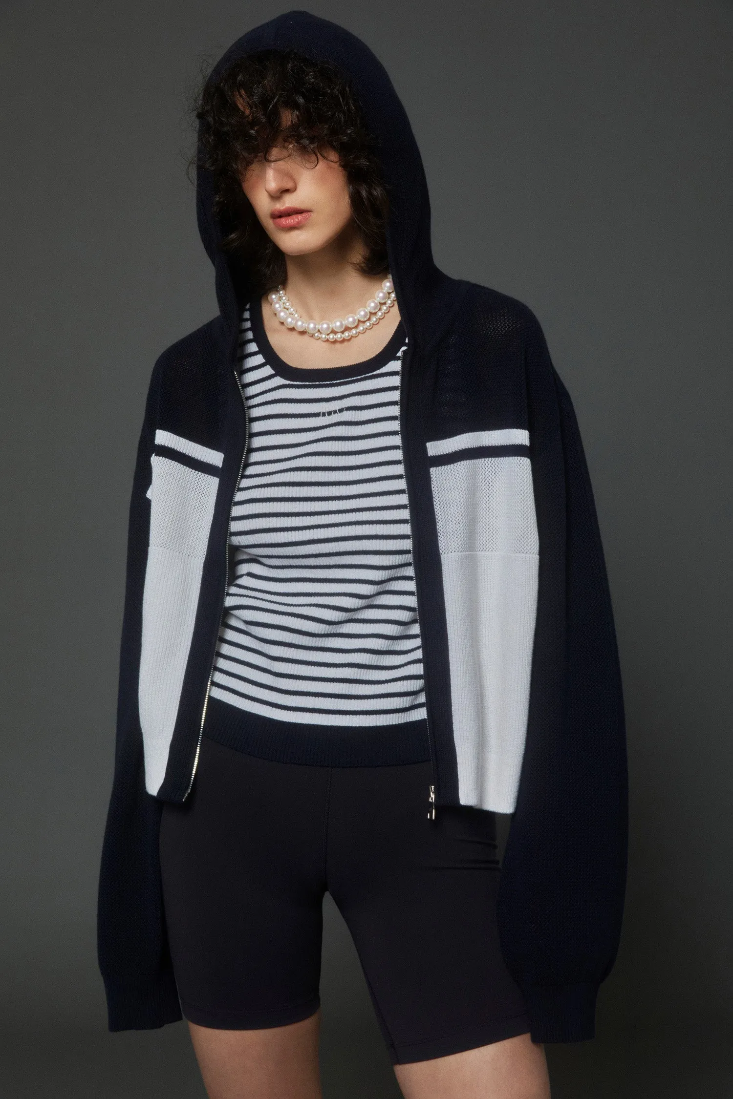 Mesh Hooded Cardigan