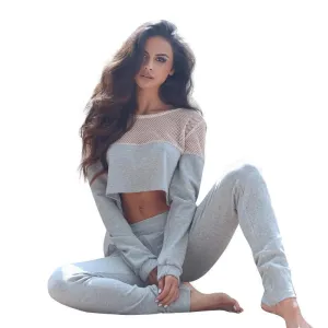 Mesh sexy jumpsuit romper long sleeve short top casual pants outfits Pockets o neck rompers womens jumpsuit