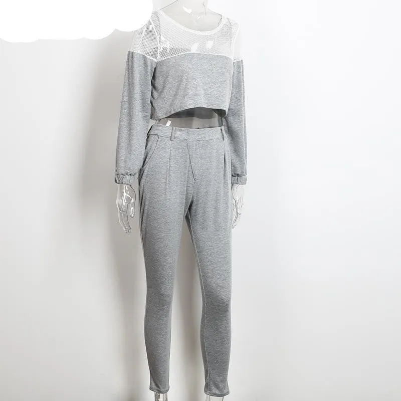Mesh sexy jumpsuit romper long sleeve short top casual pants outfits Pockets o neck rompers womens jumpsuit