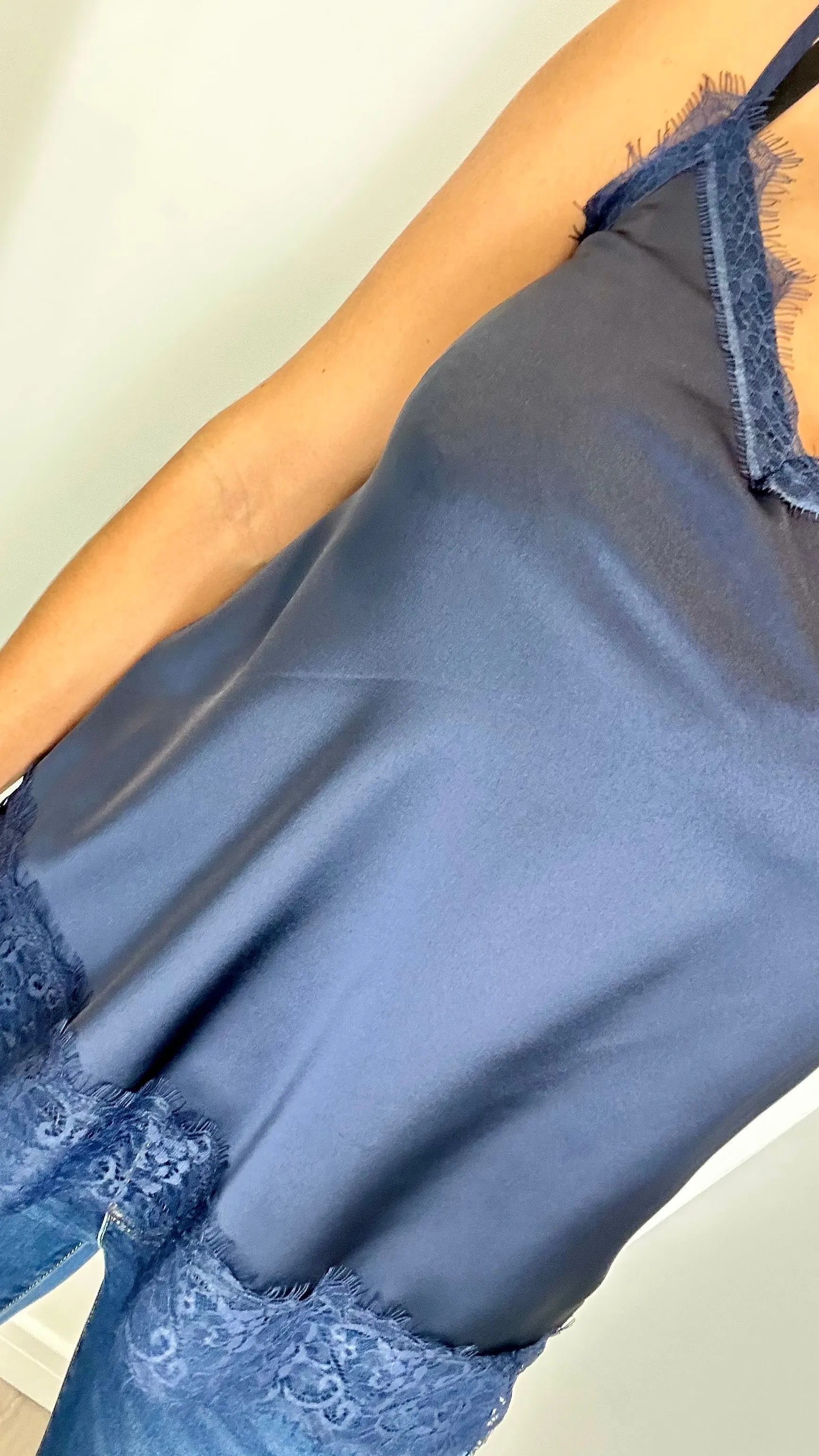 MIDNIGHT BLUE LACE DETAIL SILK CAMI TOP