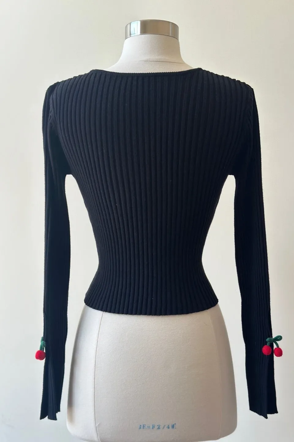 Midnight Cherry Charm Cropped Long Sleeve Top (Assorted)