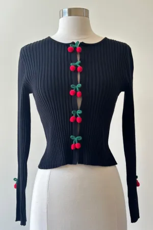 Midnight Cherry Charm Cropped Long Sleeve Top (Assorted)